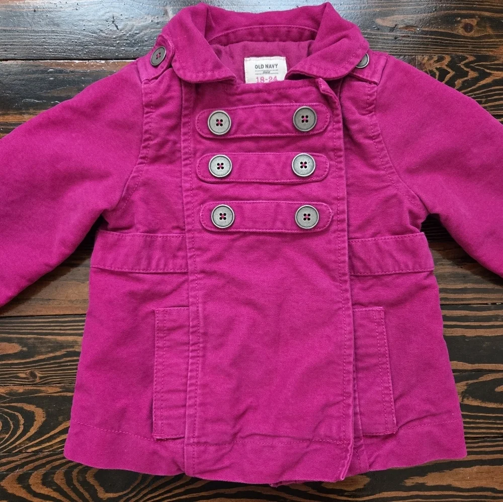Old Navy Baby Girls Fuchsia Pink Double Breasted Peacoat Jacket Size 18-24 Month